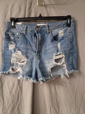Almost Famous Light Blue Distressed High-Rise Denim Shorts